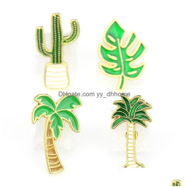 Spille Spille Cartoon Leaf Coconut Tree Spilla Spille 4Pcs / Set Ins Cute Plant Cactus Spille Per le donne Spilla smaltata Gioielli Metal Badg Dhlsj