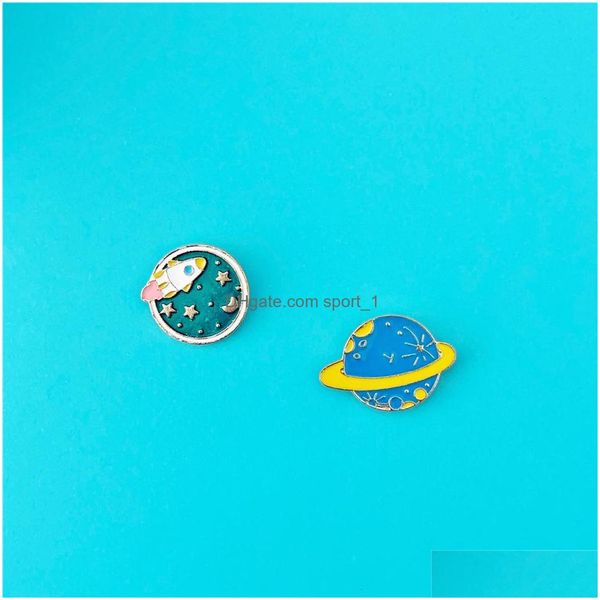 Pins Broschen Cosmic Planet Theme Brosche Pins 4 Teile/satz Ins Nette Eisberg Rakete Sonne Blau Broschen Für Männer Kragen Pin Schmuck Metall B Dhlp5