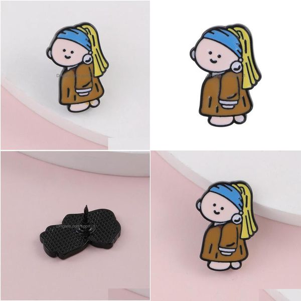 Pinos broches menina com pinos de pérolas de breol de pérolas figura de desenho animado broche japonês broches de esmalte para mulheres joias de presente fofo haraj dh2yn