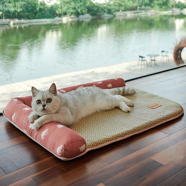 Sonstiges Katzenzubehör Matte Kühlender Sommer-Memory-Schwamm atmungsaktives Naturrohr-Eis waschbar für Hunde und Katzen 221118