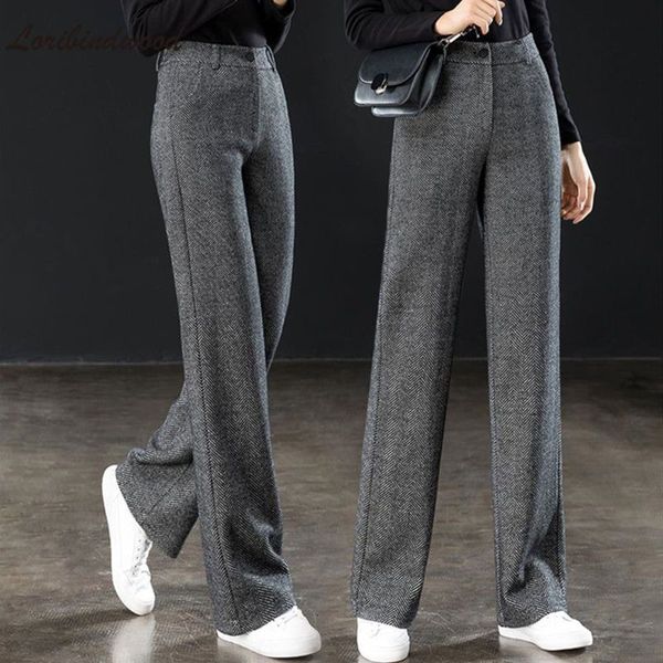 Frauen Hosen Capris Fischgrätenmuster Woolen Breites Bein Für Frau Frühling Herbst Hohe Taille Gerade Hosen Damen Dünne Anzug 221118