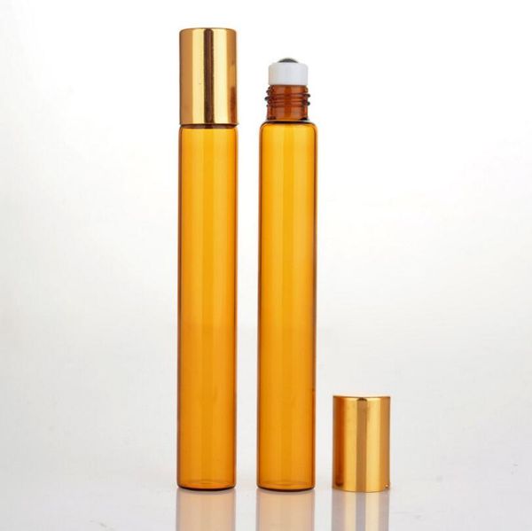 Großhandel 10 ml Roll-on-Rollerflaschen für ätherische Öle, nachfüllbare Roll-on-Parfümflasche mit goldenem Deckel