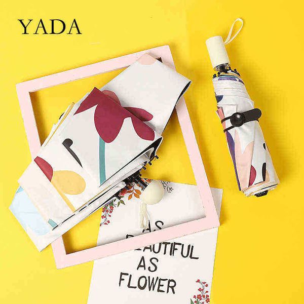 Yada Ins pinte a mão Padrão de flores Luz de luz pequena guarda -chuva cinco bolso dobrável para mulheres menina YD200233 J220722
