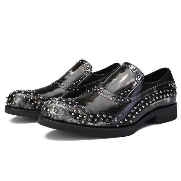 Herren-Schuhe aus Vollnarbenleder, handgefertigt, formelle Anzugschuhe, modische Nieten, Derby-Schuhe, Größe 38–45