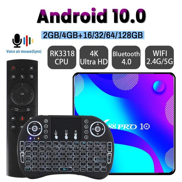 X88 pro 10 Android 11.0 TV -Box 2.4G5.8G WiFi RK3318 4 GB 32 GB 64 GB 128G Fast TV -Empfänger Set Top Box G20S Voice Control