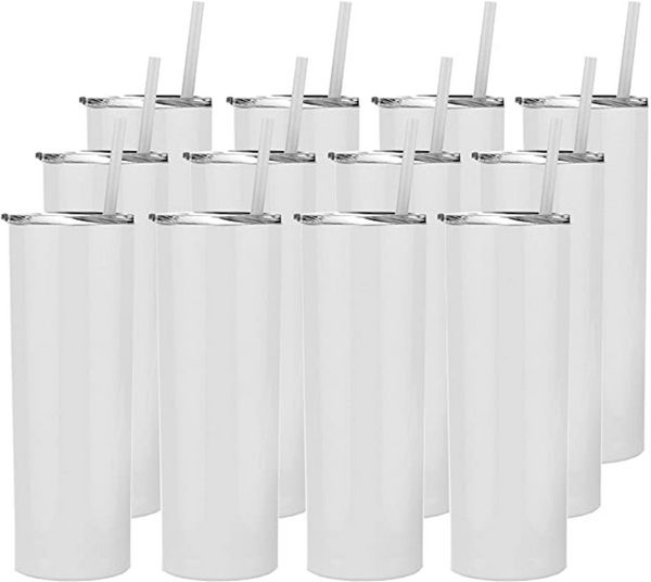 EUA armazém venda a granel sublimação reta tumbler 20 onças de aço inoxidável em branco copo de água branca com tampa palha canecas de café pode DIY ss1119