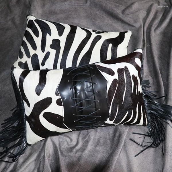 Cuscino motivo zebrato realizzato a mano in vera pelle di mucca per mobili tappezzeria 30 50 cm divano in pelle di vacchetta senza anima