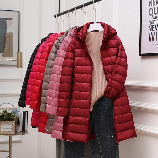 Frauen Unten 2022 Weiße Ente Puffy Jacke Tragbare Ultra Licht Lange Windjacke Mantel Chaqueta Mujer Frauen Winter