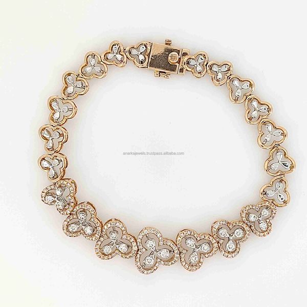 Braccialetti con ciondoli Collane con ciondolo Gioielli con bracciale con diamanti a forma di trifoglio in oro rosa 14 carati