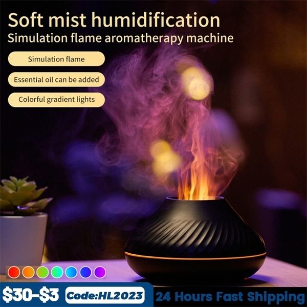 Diffusori di oli essenziali Fiamma vulcanica Diffusore di aromi Lampada a olio 130 ml USB Umidificatore portatile con luce notturna colorata Fogger Fogger Led 221118