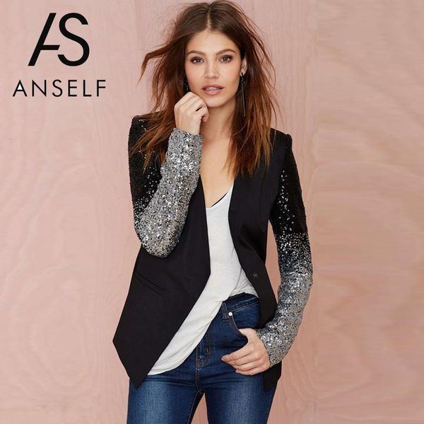 Abiti da donna Blazer Anself Taglie forti Giacca Cappotto Scintillante Paillettes Manica lunga Feminino Elegante Irregolare OL Business Top 221119