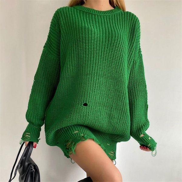 Suéteres para mujer Y2K Mujeres Suéter de gran tamaño Punto Verde O Cuello Manga larga Jersey Tops Casual Femenino Partido suelto Sexy Club Suéteres Vestidos 221119