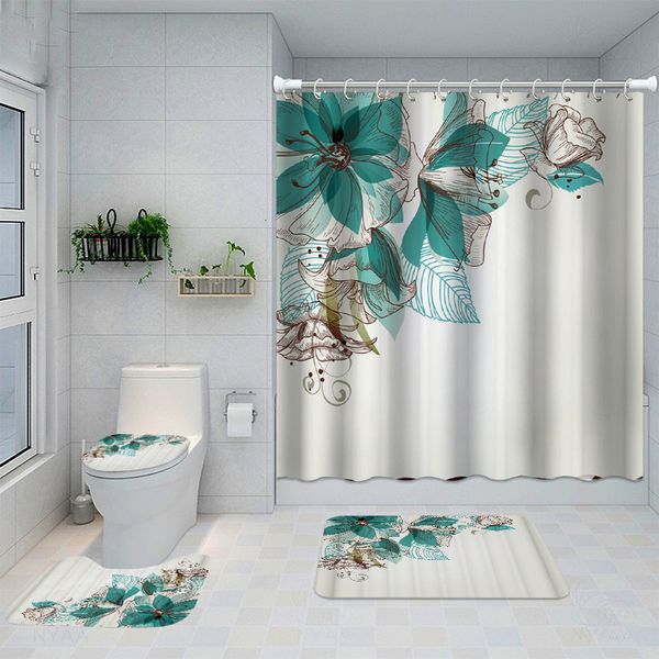 Duş perdeleri su geçirmez banyo perdesi çiçek tuvalet kapak kaymaz banyo mat halı halı seti polyester kumaş yıkanabilir ev dekor 221118