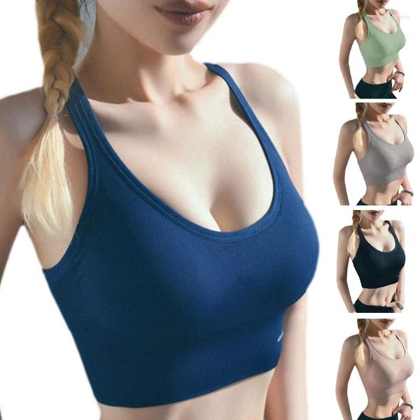 Yoga Outfit Sport-BH Damen Sportswear Crop Sport Top Lauf-BHs Push-Up Criss-Cross Back Weste stoßfeste Unterwäsche Gym