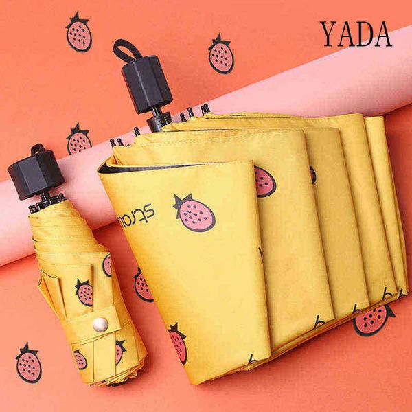 YADA Moda 2021 guarda -chuva de morango de frutas Clear três dobráveis ​​para crianças mulheres chuva para o vento YS200012 J220722