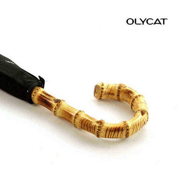 Olycat Canna di bambù Manico curvo lungo in legno Antivento e resistente Ombrello grande e piovoso per le imprese J220722