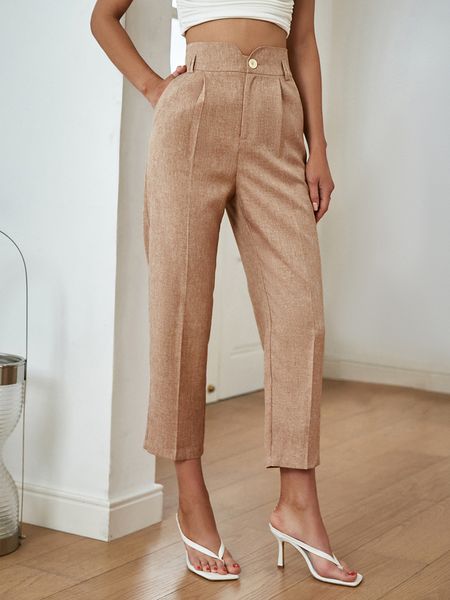 Cal￧as femininas Capris Berrygo High Street Khaki High Caist Pants Casual Casual Moda Moda Pocket Office Lady Summer Solid Har￩m 221118