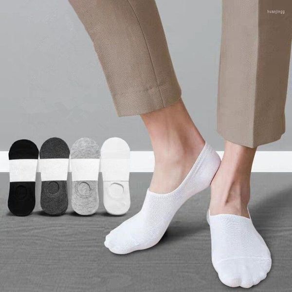 Meias masculinas 5Pair/Pack Cotton Men invisible sem show não deslizamento Silicone Sock Soll Color Felmen Slippers Short Short