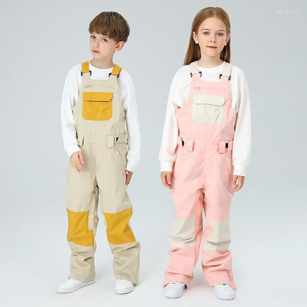 Skifahren Hosen 2022 Ski Hose Mädchen Kinder Overalls Outdoor Snowboard Tragen Jungen Overall Anzug Wasserdichte Kinder Winter Schnee Kleidung