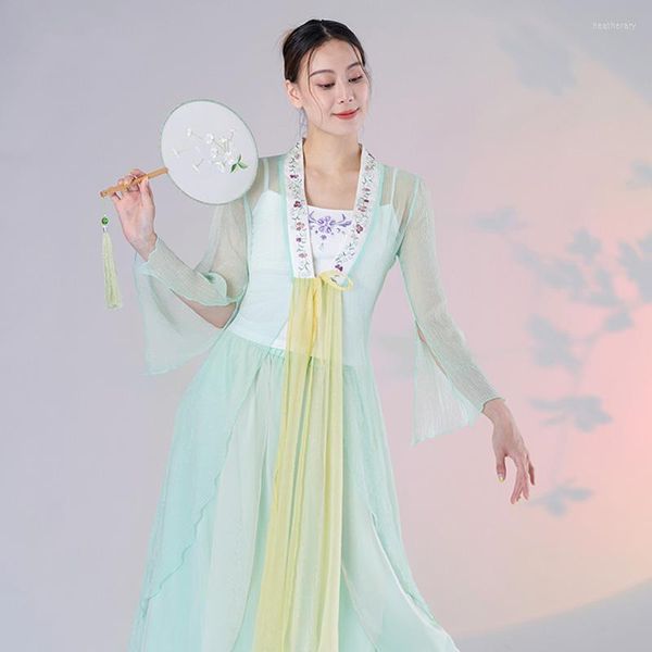 Stage Wear Fairy Classical Dance Tops Mulheres Hanfu Green Roupa Chinesa Chiffon Practice Costume Festival Clothing JL4520