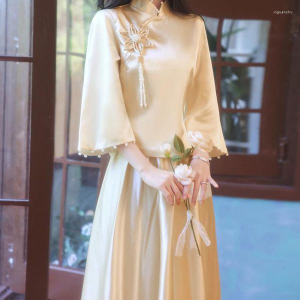 Vestido de dama de honra de roupas étnicas Vestidos de noiva chineses chinês Cheongsam