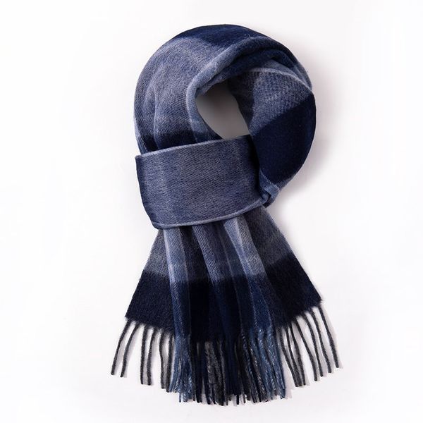 Lenços Cachecol de Lã 100 para Homens Inverno Quente Pescoço Clássico Xales de Designer de Negócios Luxo Listrado Xadrez Azul Foulard Hommes 221119