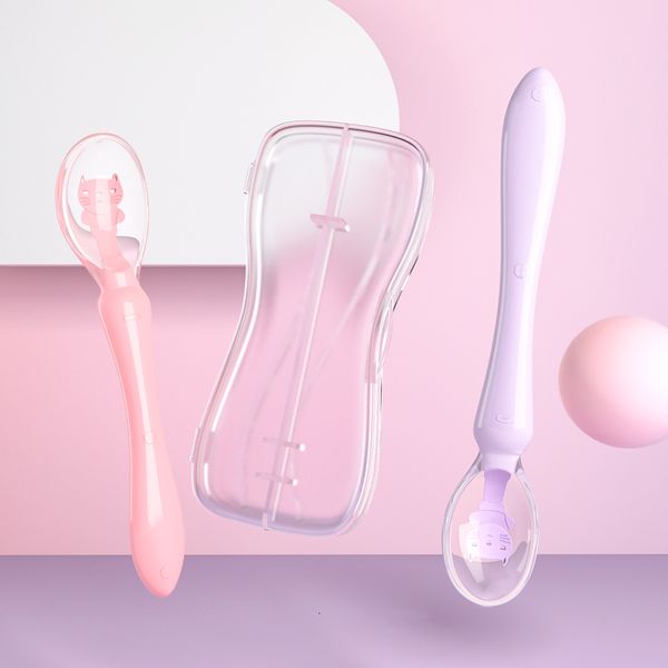 Copos pratos utensílios de silicone macio colher de bebê com caixa de armazenamento sensor de temperatura Spoon Ferramenta de alimentação infantil utensílios de treinamento nascidos