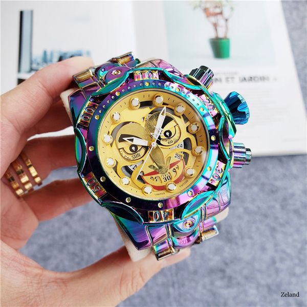 Orologio sportivo da uomo al quarzo INVICTO Reserve Bolt Zeus Ghost face Personalità colorata Quadrante grande impermeabile Tutte le lancette possono essere azionate con scatola originale