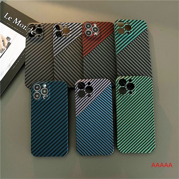 Casos de telefone celular Duas cores correspondentes ao padrão de fibra de carbono protetor de corpo completo anti-queda ultrafina PC Case rígida para iPhone 11 12 13 14 Plus Pro Max XS XR 7 8 tampa traseira