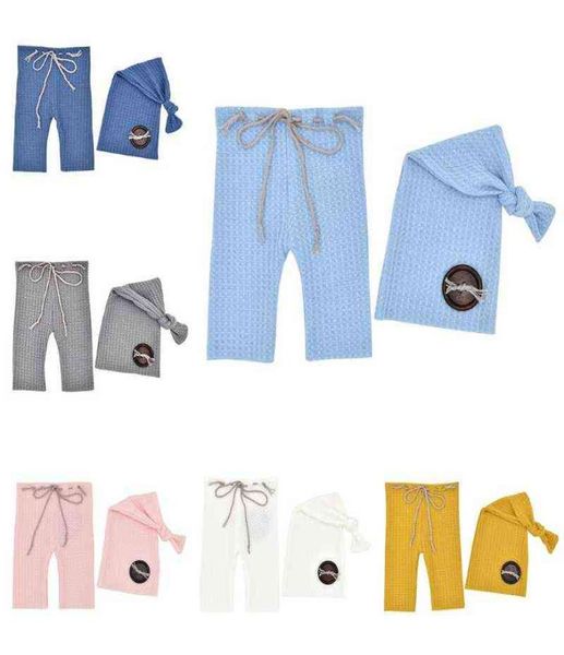 2 PCS Yenidoğan Pographs Props Giyim Bebek Pantolon Uzun Tail Düğüm Şapkası Seti Örme Pantolonlar Beanies Cap Kit Bebekler için T220727