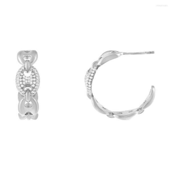 Orecchini a cerchio all'ingrosso Classic Trendy European Women Circle Micro Pave CZ Oval Coffee Beaded Link Chain Hoops