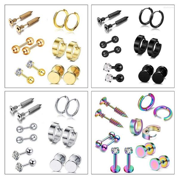 Ohrstecker 12 Teile/satz Edelstahl Ohrstecker Unisex Schraube Barbell Piercing Ring Für Frauen Männer Schmuck Dekoration