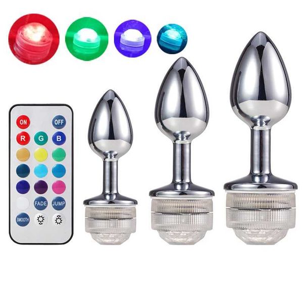 Articoli di bellezza Butt plug illuminato Anale in metallo con luce Led Buttplug Bdsm Toys Stimolatore Decorazione vaginale Giochi sexy per adulti