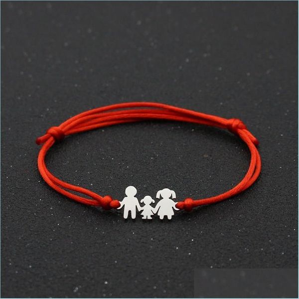 Bracelets de charme Lucky Red String Bracelet tran￧ada Bracelets de a￧o inoxid￡vel ajust￡vel para a fam￭lia M￣e M￣e J￳ia Chi Dhria