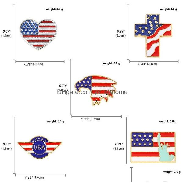 Spille Spille Cartone Animato Bandiera USA Design Spille In Lega Di Zinco 10 Pz / Set Mappa Statua Della Libertà Perni Di Vernice Smaltata Oro Sier Piatto Spilla Dh4Dj