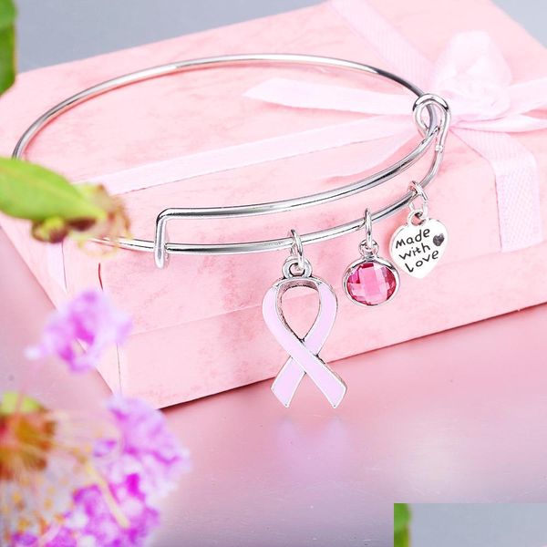 Bracelets de charme Pink Ribbon Breast Cancer Charm Bracelets Novo Designer Extendeável Fio Branquela Cute Bangle para Women Nursing S Dhzrr