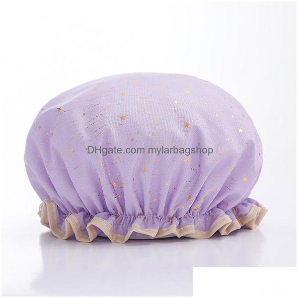 Cuffie da doccia Cuffie da bagno El Elastico Mylarbagshop Doppio strato Impermeabile Capelli asciutti Stam Stampa Poliestere Cotone All'ingrosso Pvc Showe Dhfjp