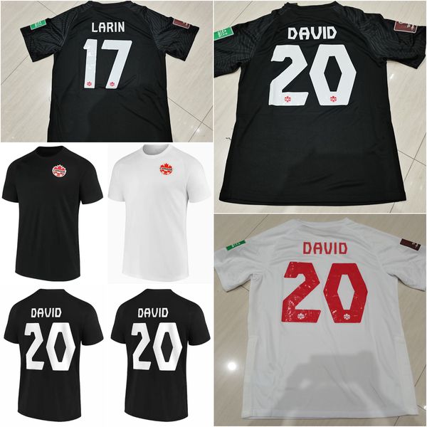 Maglia da calcio nazionale 2022 World Cup Canada 20 Maglia da calcio Jonathan David 17 Cyle Larin Kit uniforme Nero Bianco Colore Away Per gli appassionati di sport Traspirante