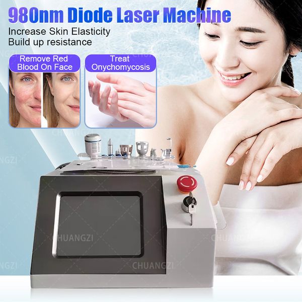 6 in 1 980nm Multifunzione RF Apparecchiatura Rimuovi sangue rosso Vascolare Sicuro e Scarless Laser a diodi Nail Fungus 60W Trattamento Fisioterapia Macchina