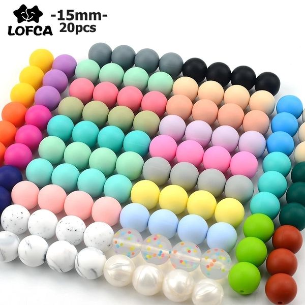 Baby Beißringe Spielzeug LOFCA 15mm 20 teile/los Silikon Lose Perlen Sicher Beißring Runde Zahnen DIY Kautable Bunte Für Kleinkinder 221119