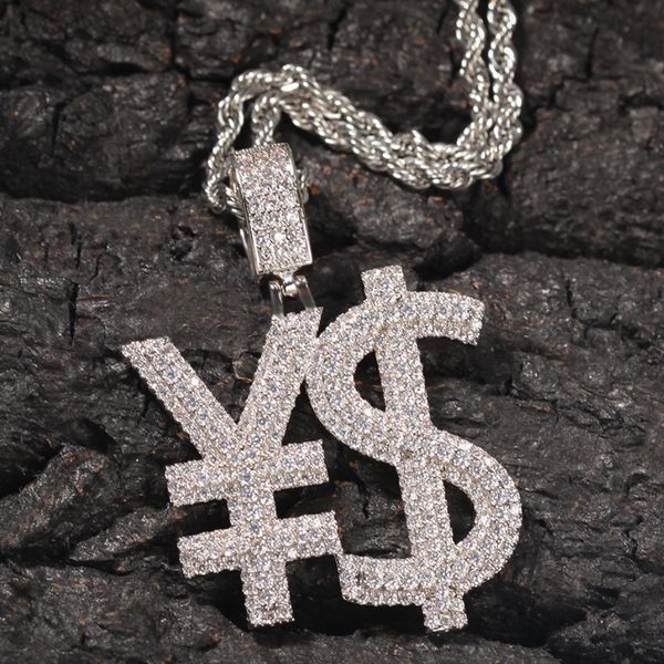 TopBling Hip Hop Dollar-Symbol-Anhänger-Halskette, echter weißvergoldeter Schmuck