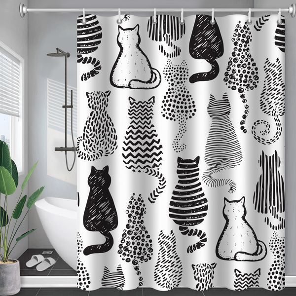 Cortinas de chuveiro Curta de cão de gato engraçado Cartoon Animal para crianças impermeáveis ​​Personalidade criativa de poliéster decoração de casa banheiro 221118