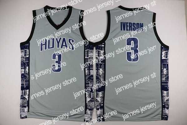 Basketball Vintage Georgetown Hoyas Allen Iverson Basketball-Trikots Patrick Ewing 33 Green Bethel High School genähte Hemden Herren Grau