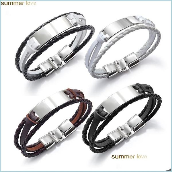 Outras pulseiras novas bracelete de couro gravadas aço inoxidável mensal personalizado DIY personalizado em camadas genuínas Gream Deli Deli DHGFP