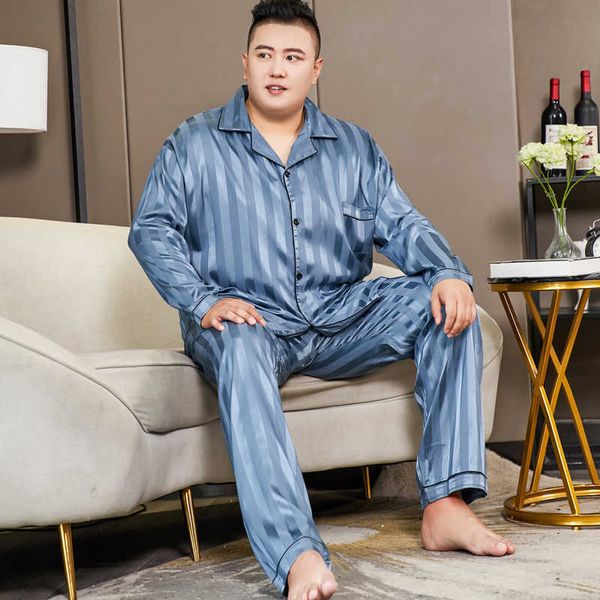 Abbigliamento da sonno da uomo 3xl-5xl di grande taglia 150 kg di pigiami a strisce set da uomo camicetta a manica lunga primavera e pantaloni Slik Night per Man Pijama T221103