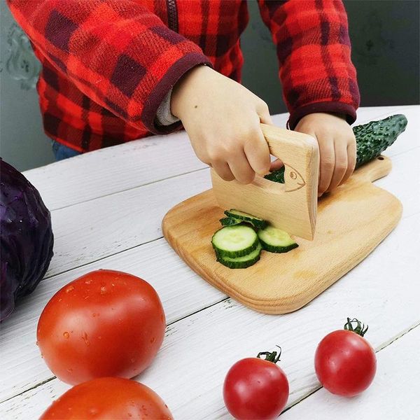 Coltello per bambini in legno per feste in cucina per bambini per cucinare fai-da-te bambini a forma di pesce che tagliano utensili per tritatutto per frutta e verdura