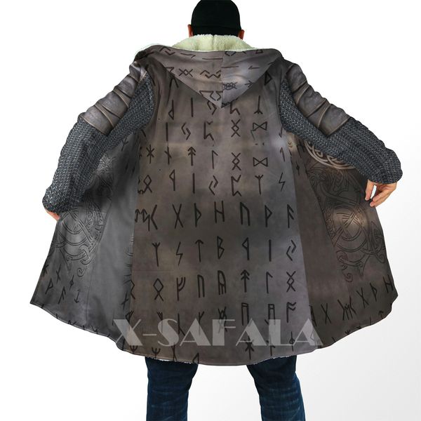 Lã masculina mistura capa de capuz quente grossa para homens tatuagem símbolo viking armadura sobretudo casaco 3d impressão de lã à prova de vento unissex casual9 221119