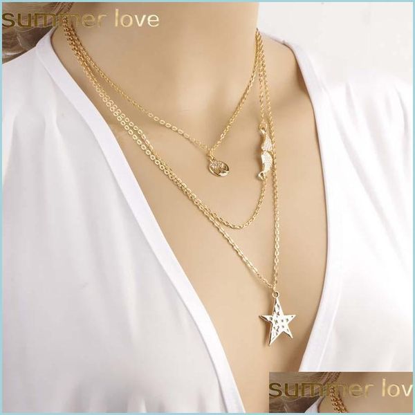 Collane con ciondolo New Fashion Mti Layer Collana Star Coin Simple Gold Sier Color Collane Regalo per donna Ragazza Gioielli all'ingrosso Dr Dhfhk