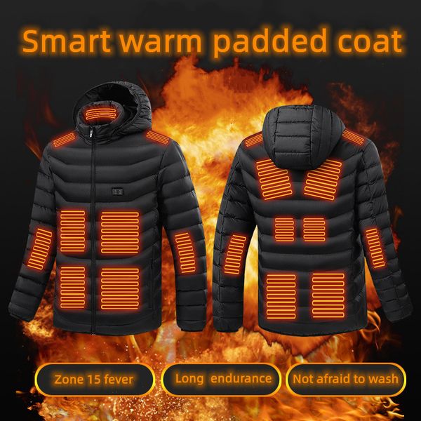 giacca riscaldata da uomo Parka invernale con cappuccio per esterni in fibra di carbonio 12V USB Cappotto riscaldante elettrico morbido a 15 zone giacche riscaldate per donna m/l/xl/2xl/3xl/4xl/5xl