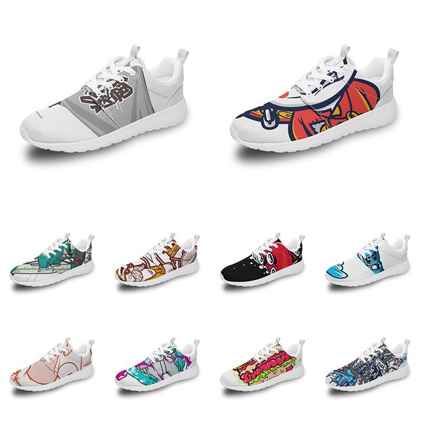 Homens Menino Mulheres Custom Sports Sapatos Anime Cartoon Design Animal Diy Palavra preta branca azul vermelho Colorido ao ar livre Mens treinador 115